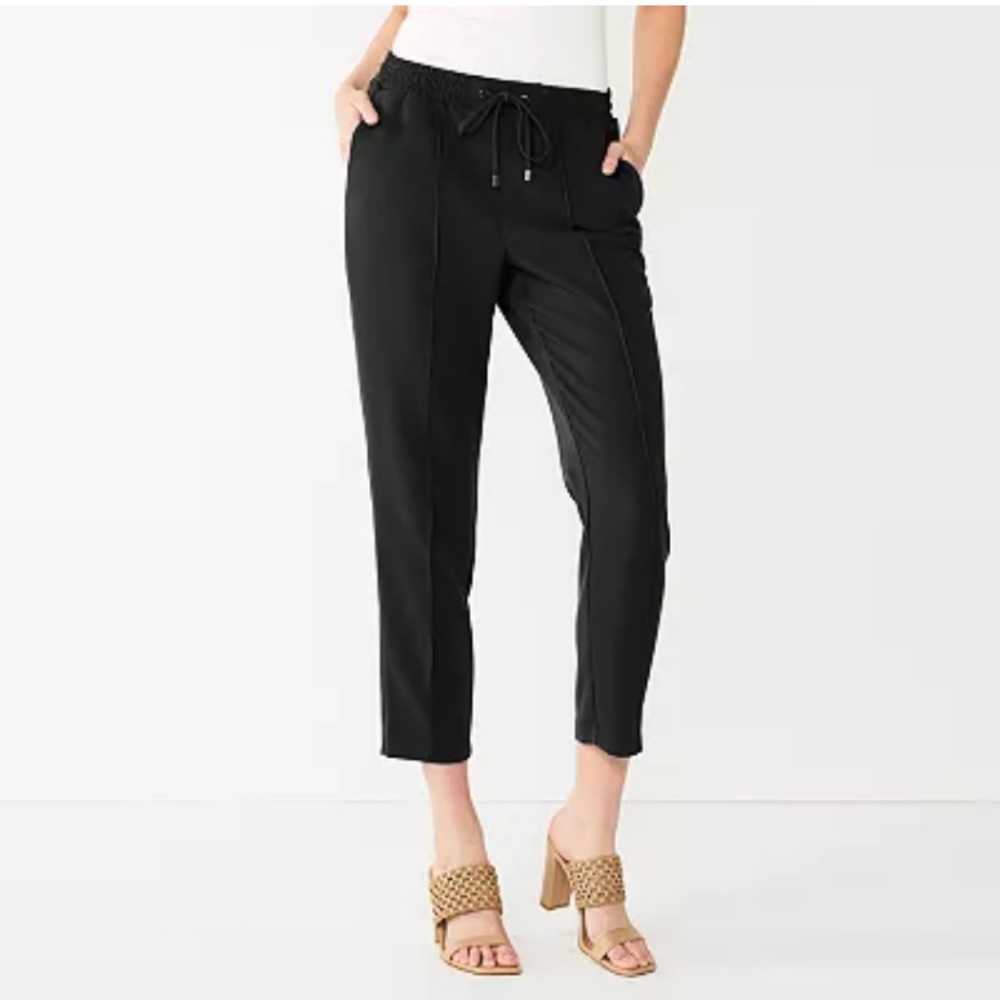 Nine West Twill Pintuck Jogger Pants Pull On Crop